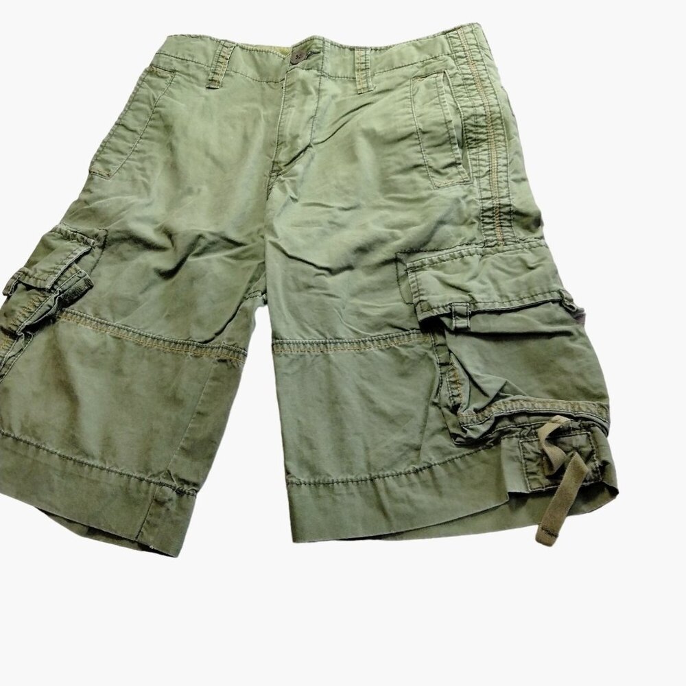 Green Khaki Cargo Shorts 25 inch Waist Hiking Camping Gorpcore